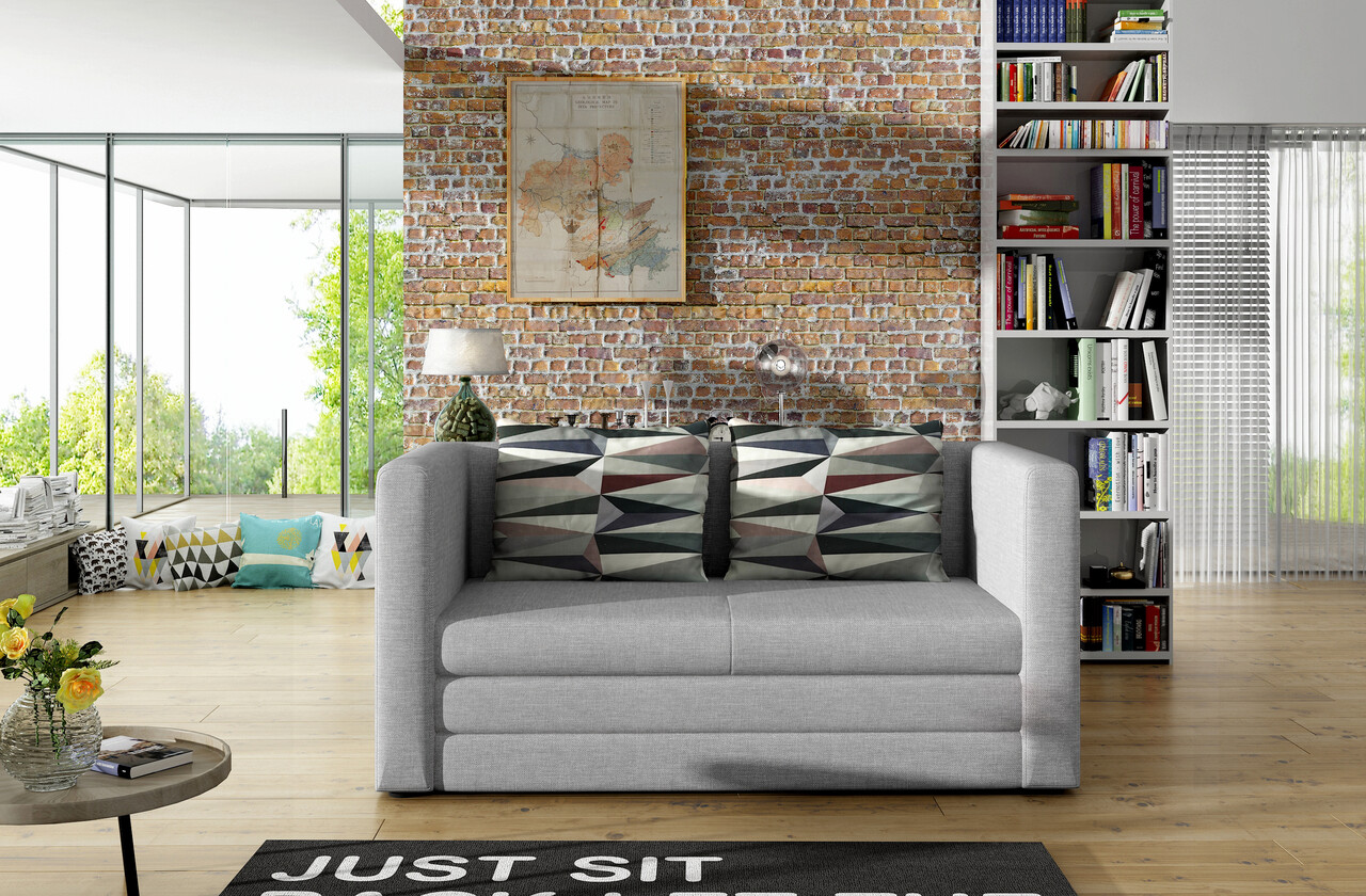 Canapea extensibila 2 locuri, ELTAP, Neva, 132x70x62 cm, lemn/poliester, gri deschis - imagine 5